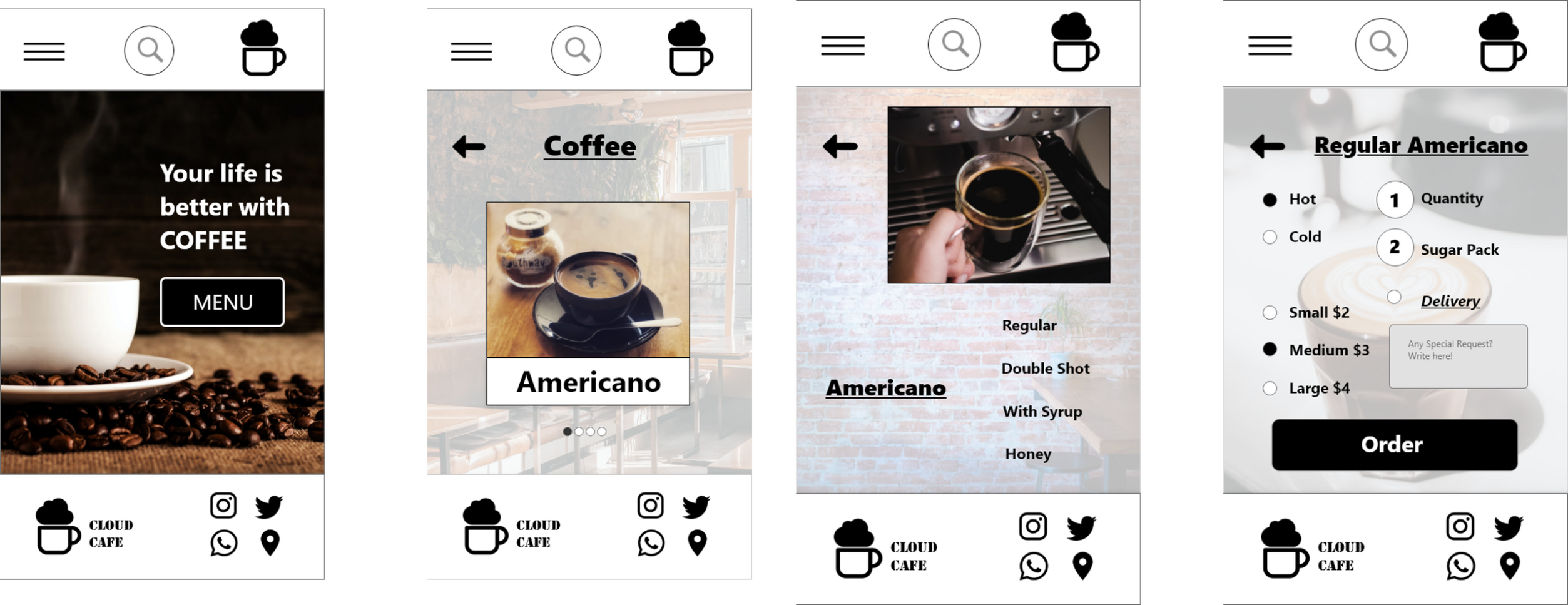 Mockups Screen size variations (Mobile) [Cloud Cafe Website]