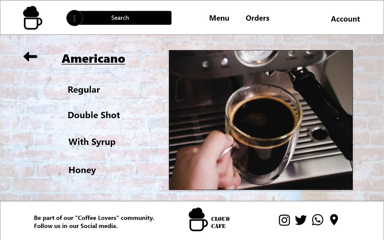 Americano Coffee Menu [Cloud Cafe Website]