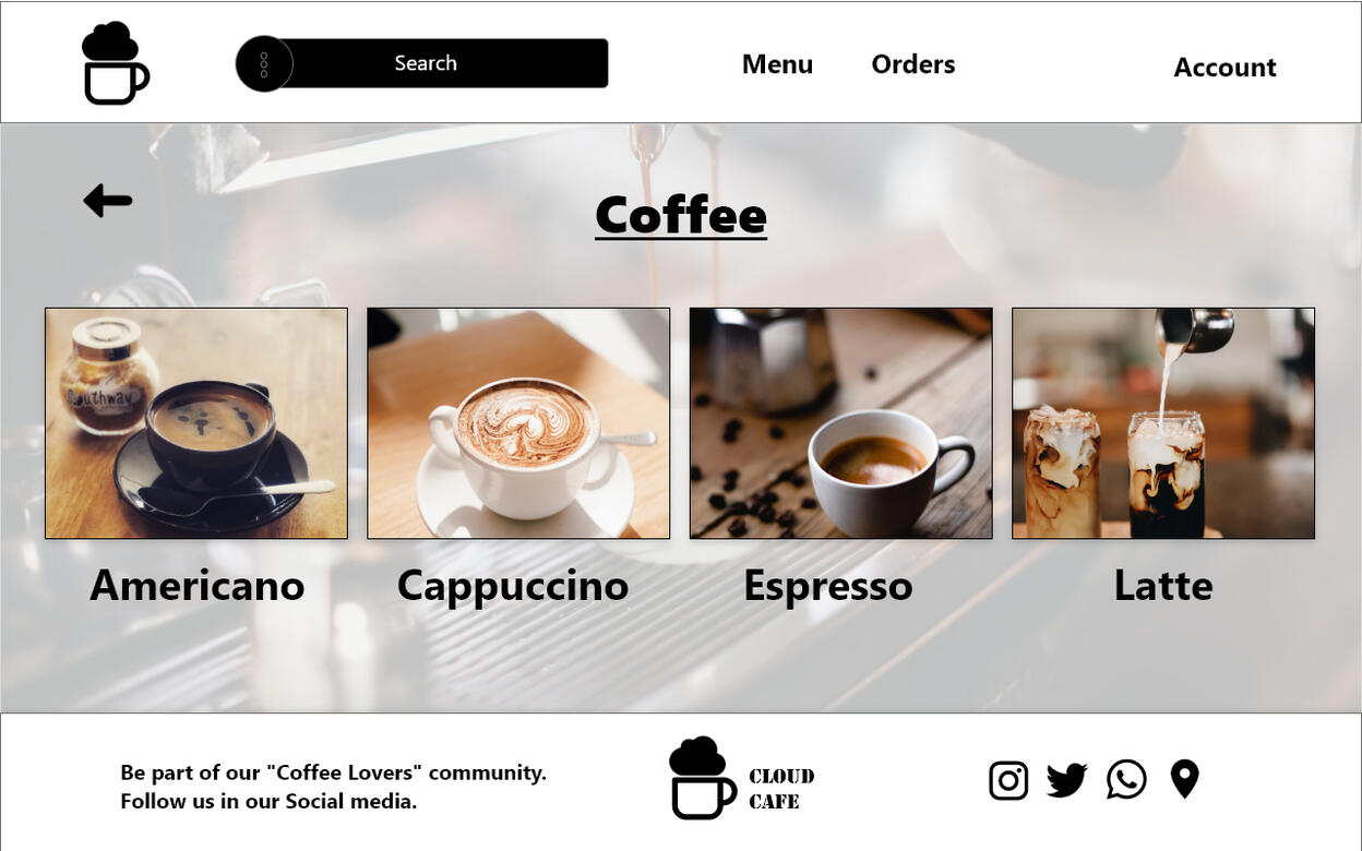 Coffee Menu [Cloud Cafe Website]
