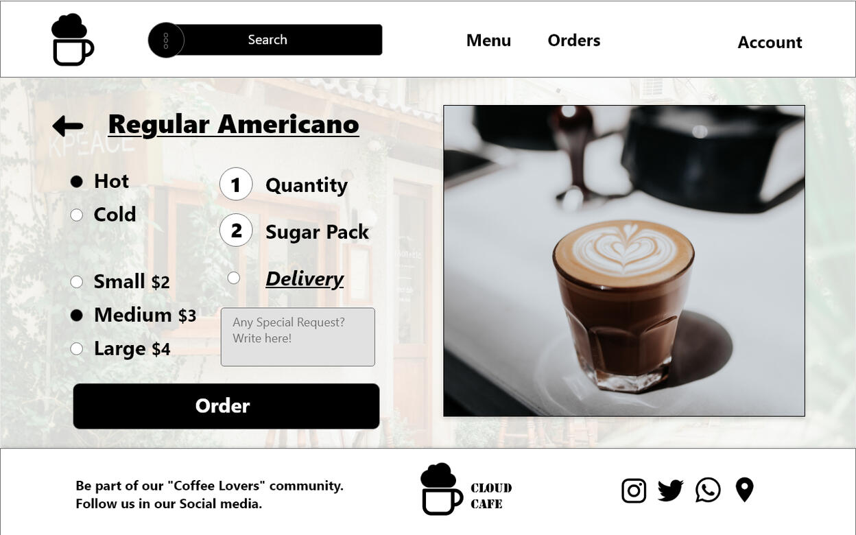 Regular Americano Coffee Menu [Cloud Cafe Website]